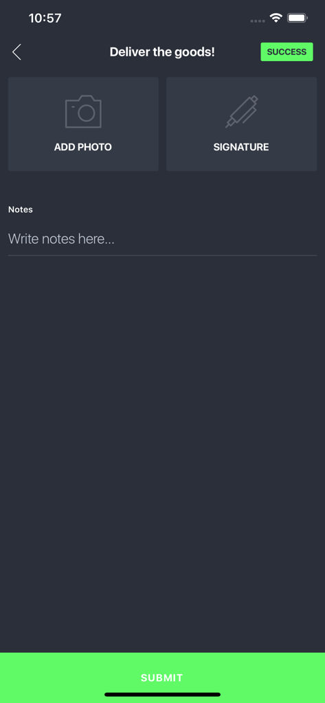 GSMtasks - GSMtasks mobile app screen for delivery completion with options to add a photo and digital signature