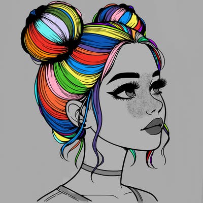 realistic girl with buns on the top of her head