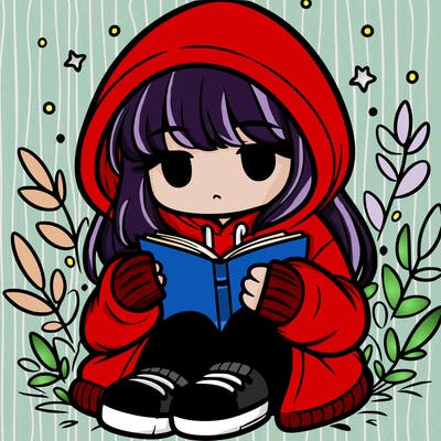 girl in oversized hoodie reading a book