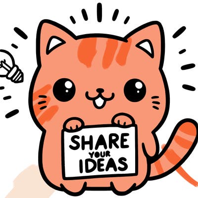 a cute cat saying share your ideas