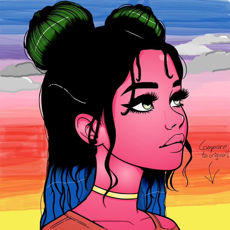 realistic girl with buns on the top of her head