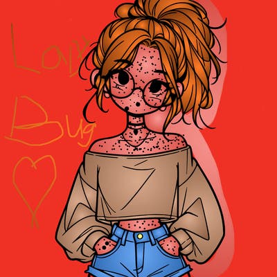 girl with a messy ponytail glasses a baggy crop top and jean shorts