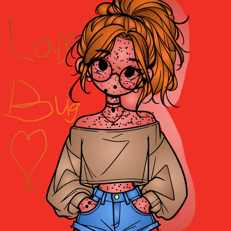 girl with a messy ponytail glasses a baggy crop top and jean shorts