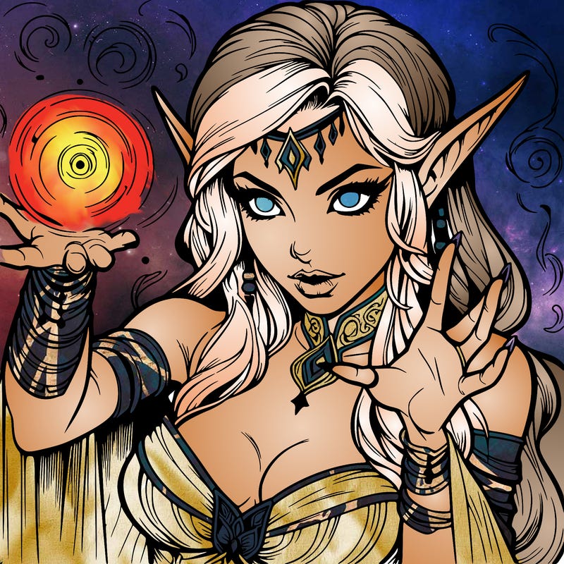 realistic scary beautiful elf sorceress casting spell