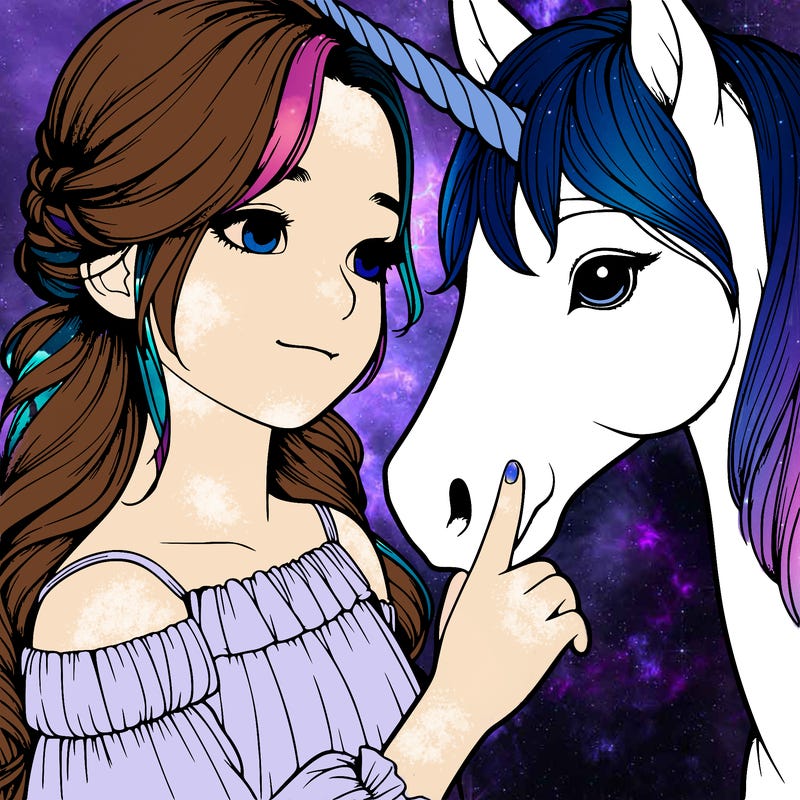 realistic girl are touthsing an realistic unicorn