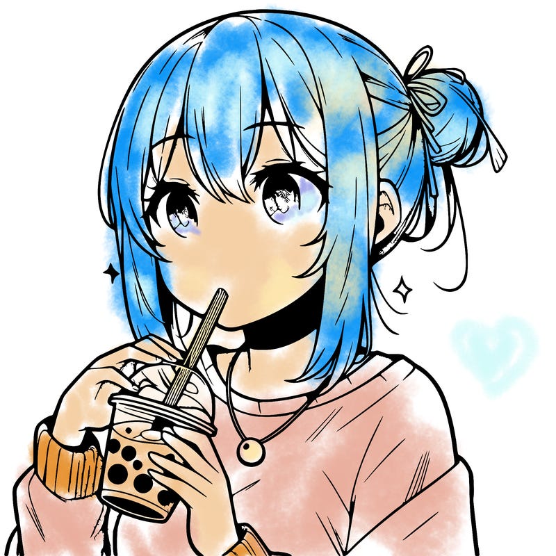 manga character drinking boba