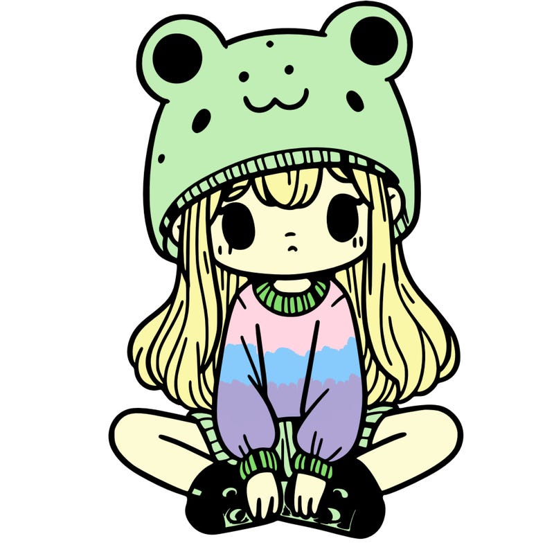 a girl wearing a frog hat and some frog socks