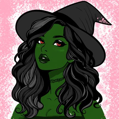 realistic witch girl with wavy hair and lips