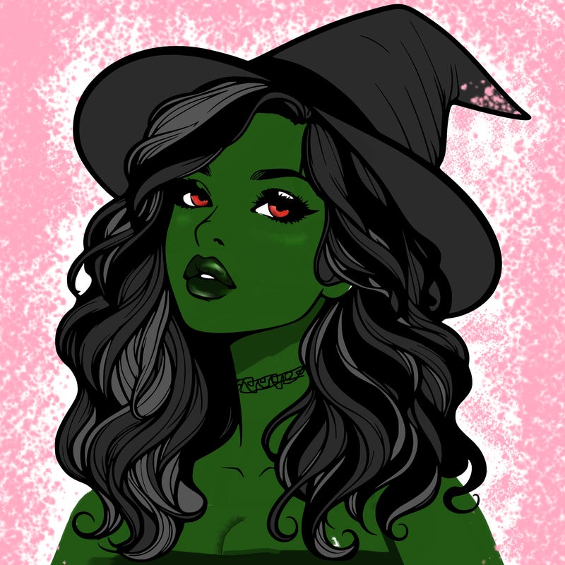 realistic witch girl with wavy hair and lips