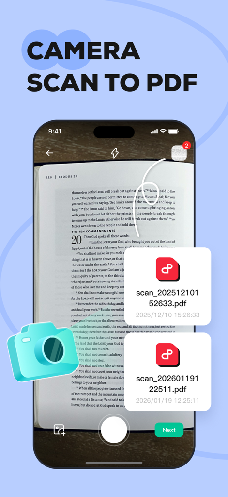 スマートフォンがカメラを使用して書籍のページをスキャンし、PDFドキュメントを生成している様子