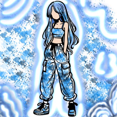 girl in baggy pants crop top and long hair