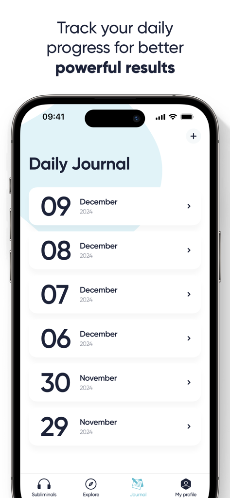 Rastreador de progresso diário do aplicativo Áudio Subliminar Poderoso
