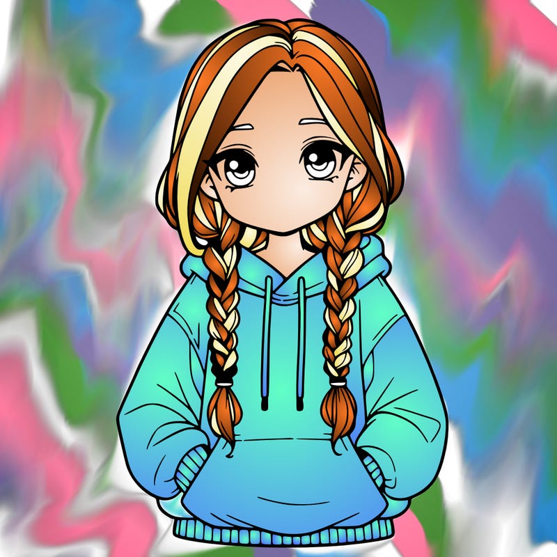 a realistic girl with a oversized hoodie and she has braids