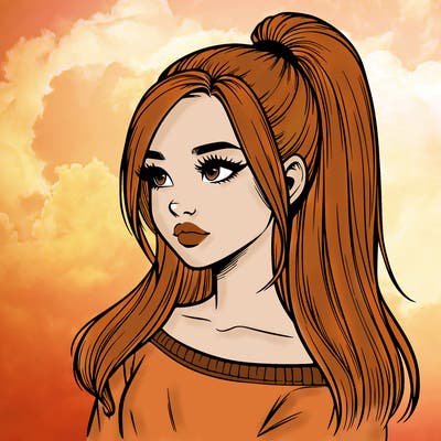 realistic girl with a high ponytail