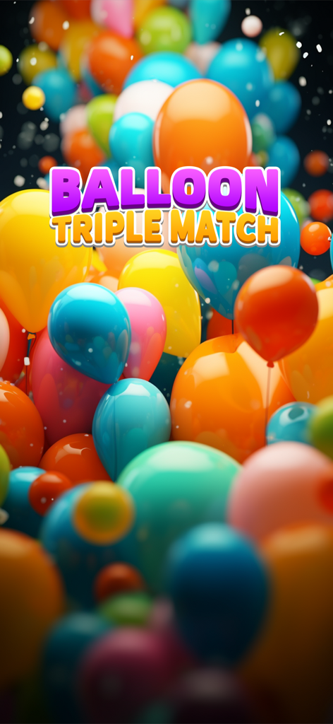 Balloon Triple Match: Match 3D - Balloon Triple Match 3D game title screen featuring colorful shiny 3D balloons