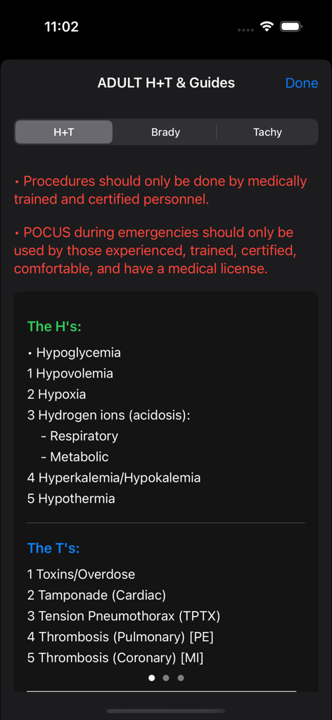 Code Timer Plus - Quick reference guide for H's and T's reversible causes during a cardiac arrest in the Code Timer Plus app.