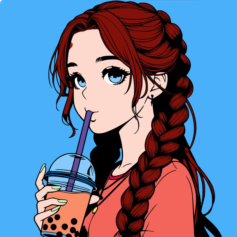 realistic girl with braided hair drinking boba