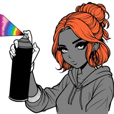 a realistic girl spray painting