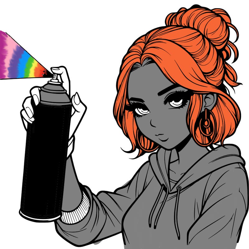 a realistic girl spray painting