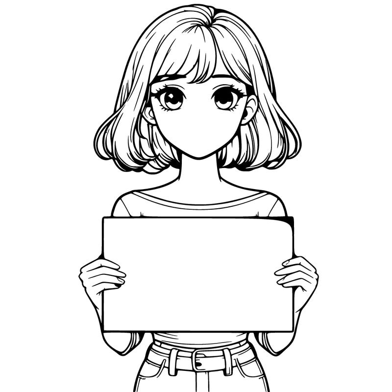 realistic pretty girl holding blank sign