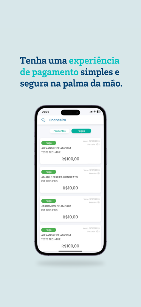 Escolaweb - Escolaweb mobile app showing the financial history and paid school fees on a smartphone