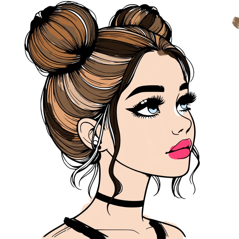 realistic girl with buns on the top of her head