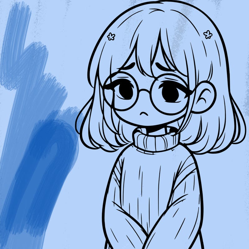 sad girl with glasses in a sweater