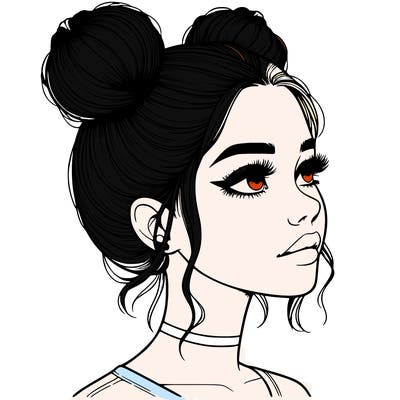 realistic girl with buns on the top of her head