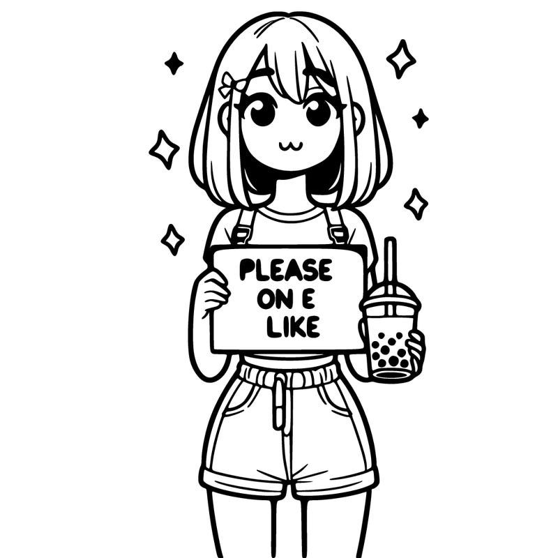a girl that is holding a sign that says please one like that’s holding a boba in her hands