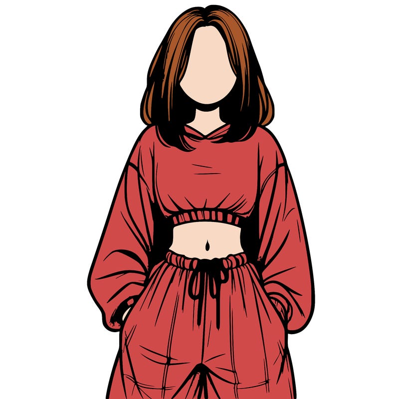 realistic girl faceless with baggy pants and a crop top