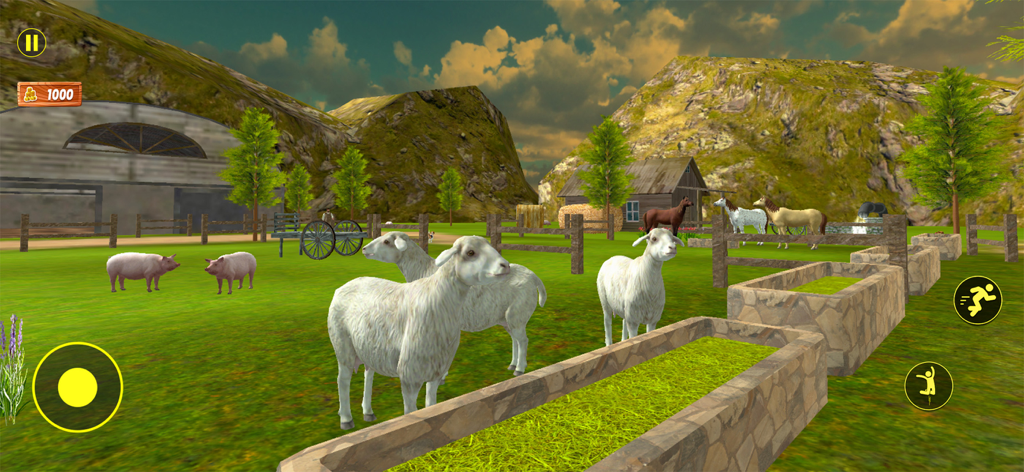 Ranch Life Farming Simulator! - 谷にある田舎の農場で草を食む羊と豚