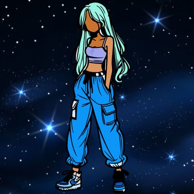 girl in baggy pants crop top and long hair