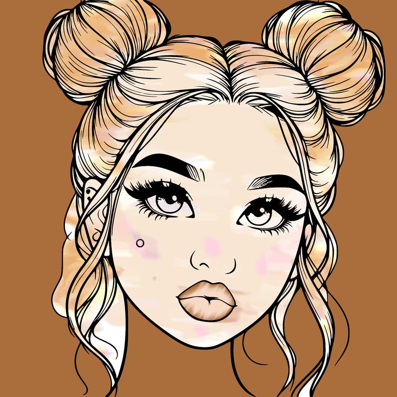 realistic girl with two buns on her hair and lips