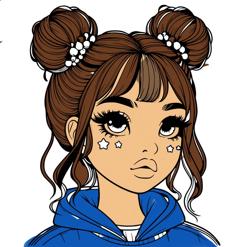 realistic girl with space buns