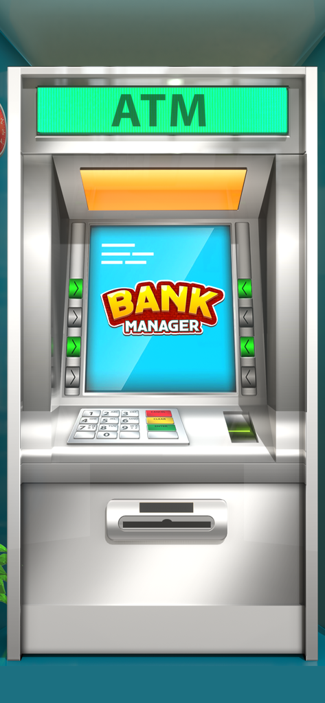 A realistic ATM machine simulator screen featuring a Bank Manager logo and a numeric keypad for banking roleplay.