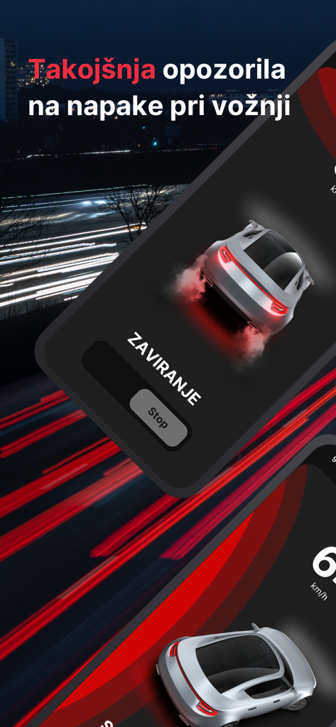 DRAJV App-Screenshot mit einer Fahrwarnmeldung bei Bremsfehlern.