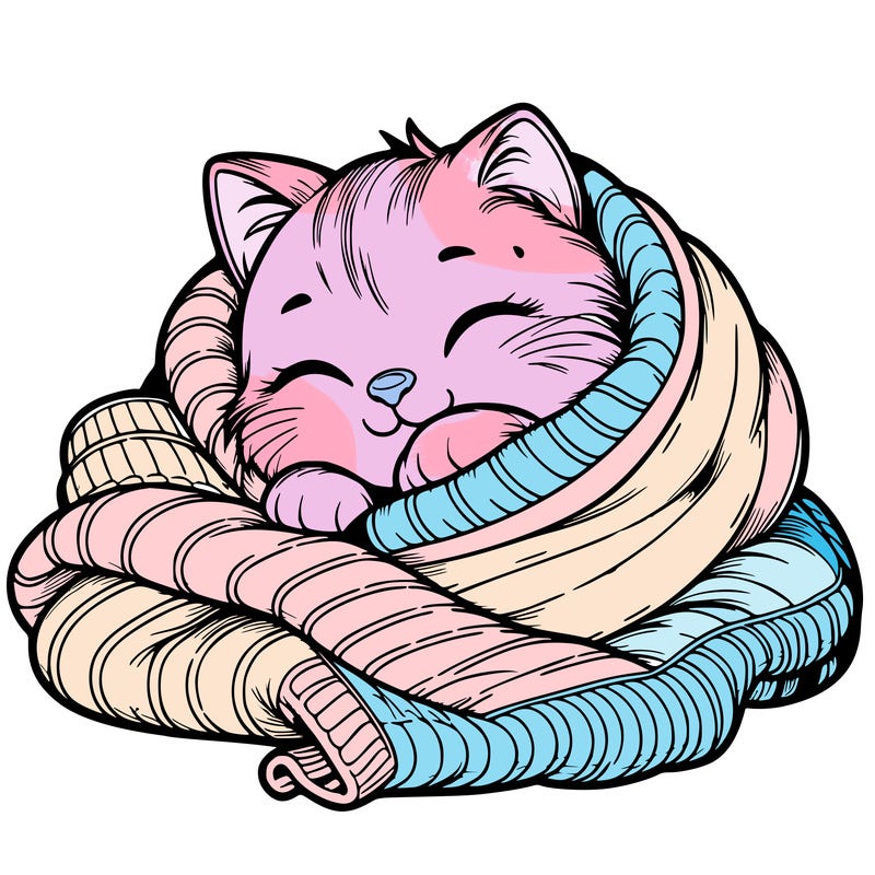 realistic cozy cat in a blanket