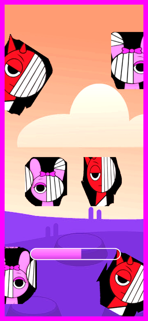 Sprunki kolor's phase game - Personaggi dei cartoni animati su uno sfondo paesaggistico colorato con una barra di avanzamento nel gioco da colorare Sprunki.