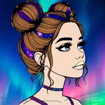 realistic girl with buns on the top of her head