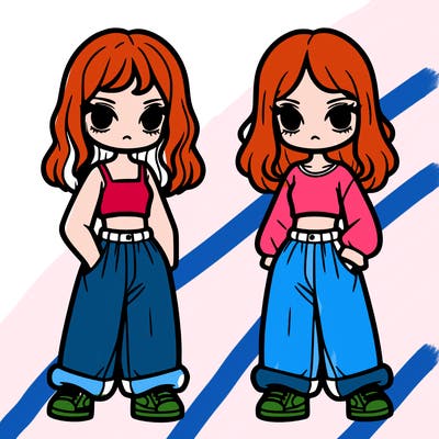 two girls with top and baggy pants