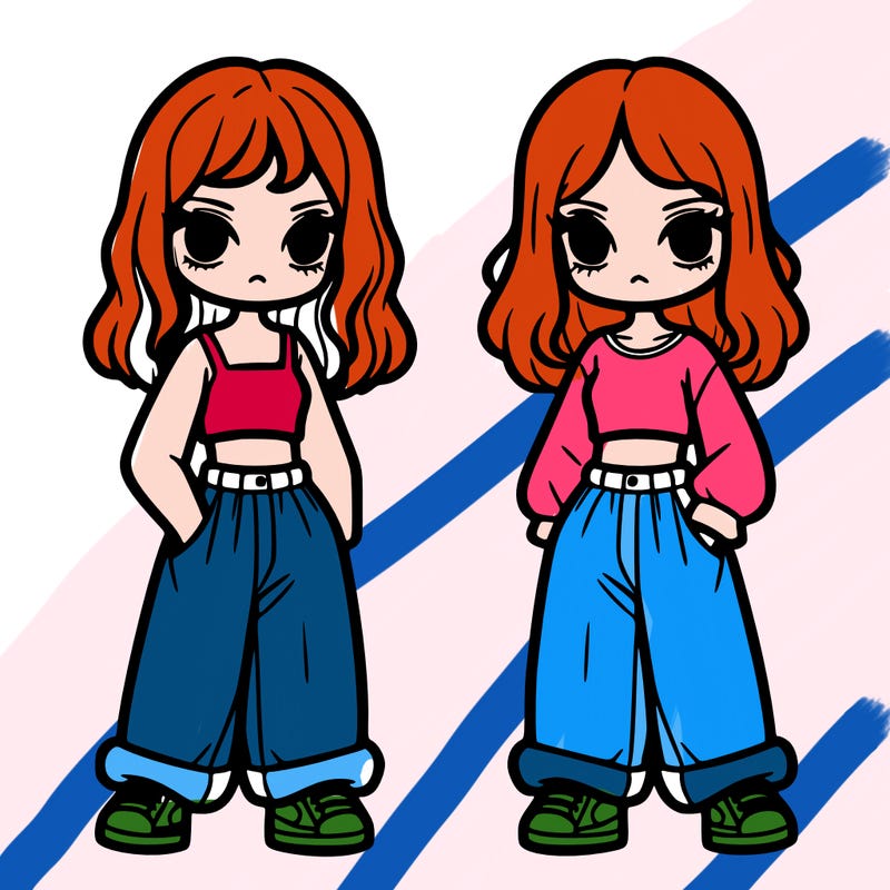 two girls with top and baggy pants