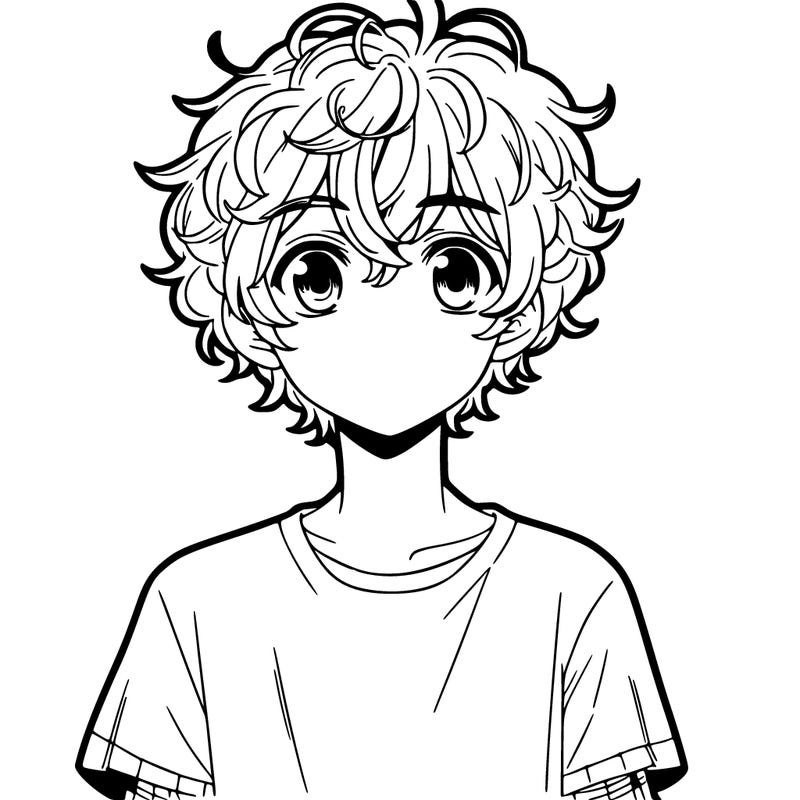 manga boy with curly hair