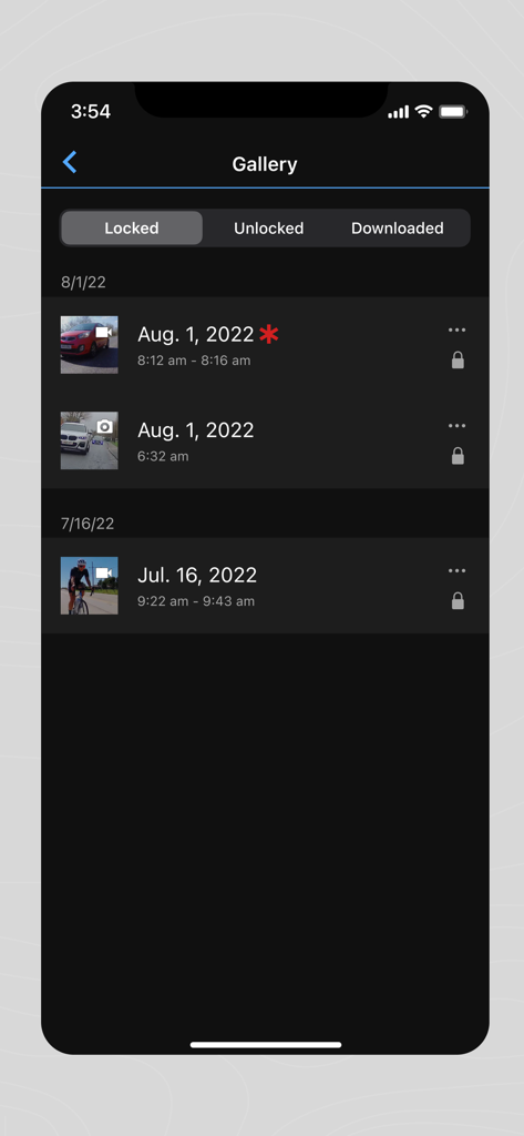 Varia™ - 잠긴 사고 영상 기록 및 사진을 표시하는 Garmin Varia 앱 갤러리
