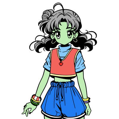 anime girl in a crop top and shorts