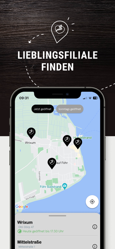 Backbord - A map view in the Backbord mobile app showing locations of Bäcker Hansen bakery branches