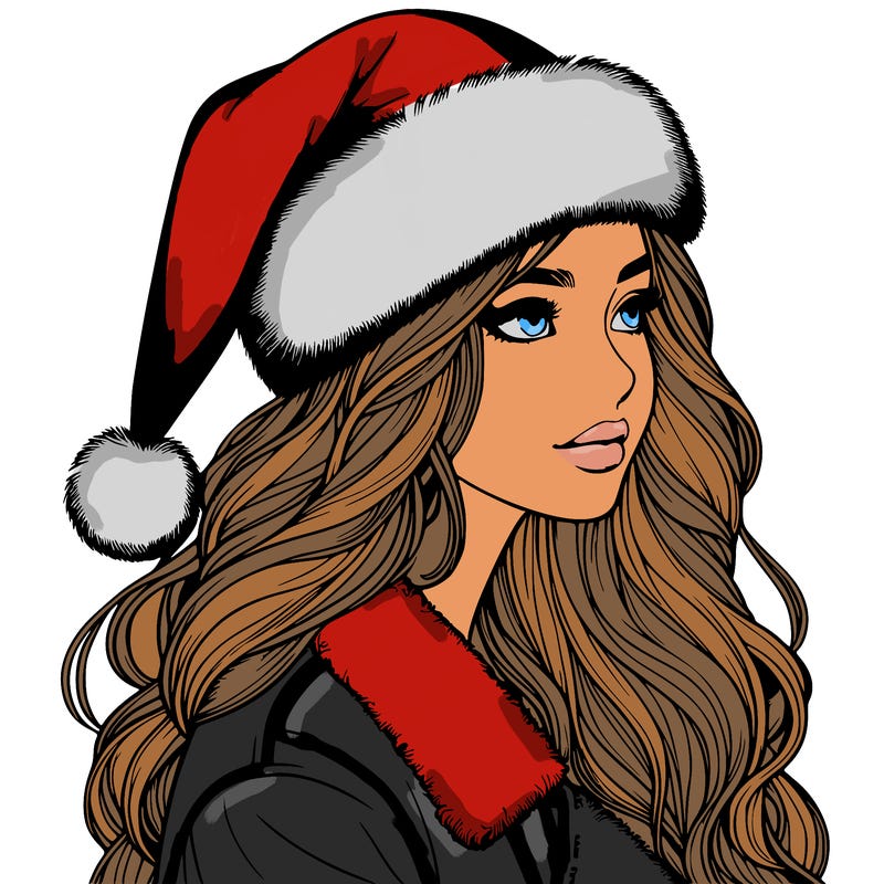 realistic girl in santa hat