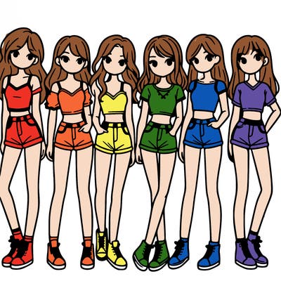 a group of girls wearing crop tops and shorts