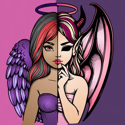 realistic angel half demon