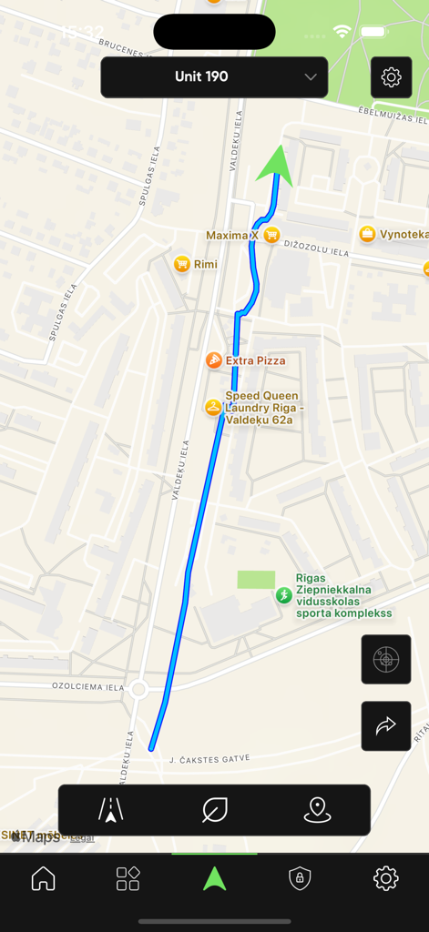 SIZZAPP Pro - SIZZAPP Pro mobile app showing a vehicle route and current location on a map