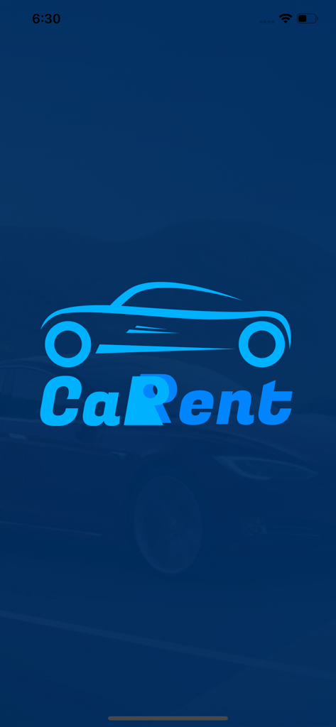 CarRent KW 모바일 앱 스플래시 화면, 자동차 로고 포함